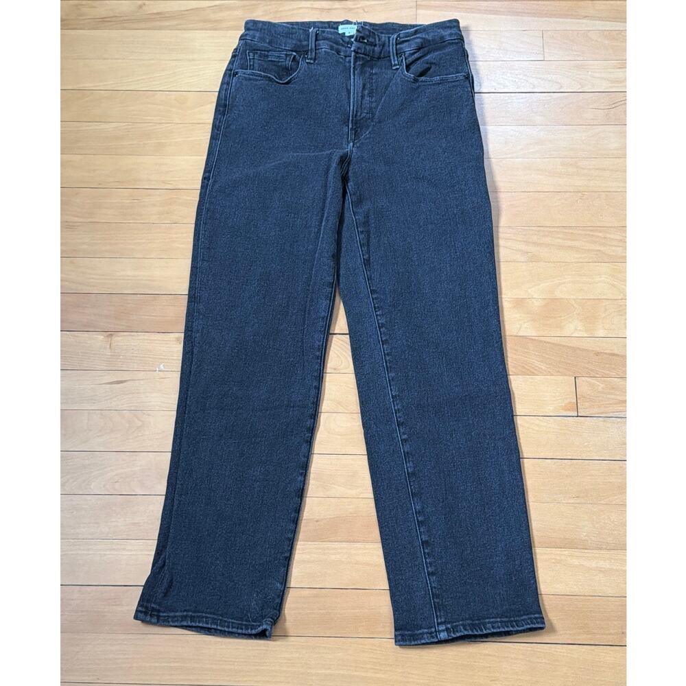 Good American Good Straight Jeans Size 8/29 Black Mid Rise Straight Leg EUC
